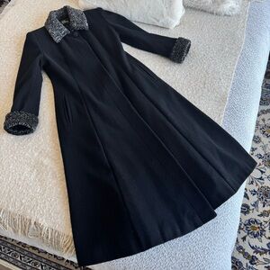 Vintage Black Wool Cashmere Coat Fit & Flare Opera Length Lisa Fashion - size 6